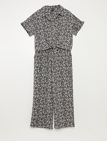 Conjunto de camiseta + pantalón vaporoso con estampado de flores - 2 piezas