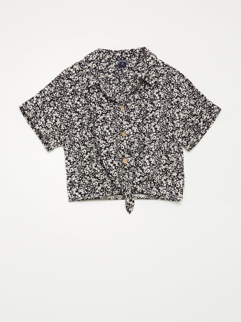 Conjunto de camiseta + pantalón vaporoso con estampado de flores - 2 piezas NEGRO - Kiabi