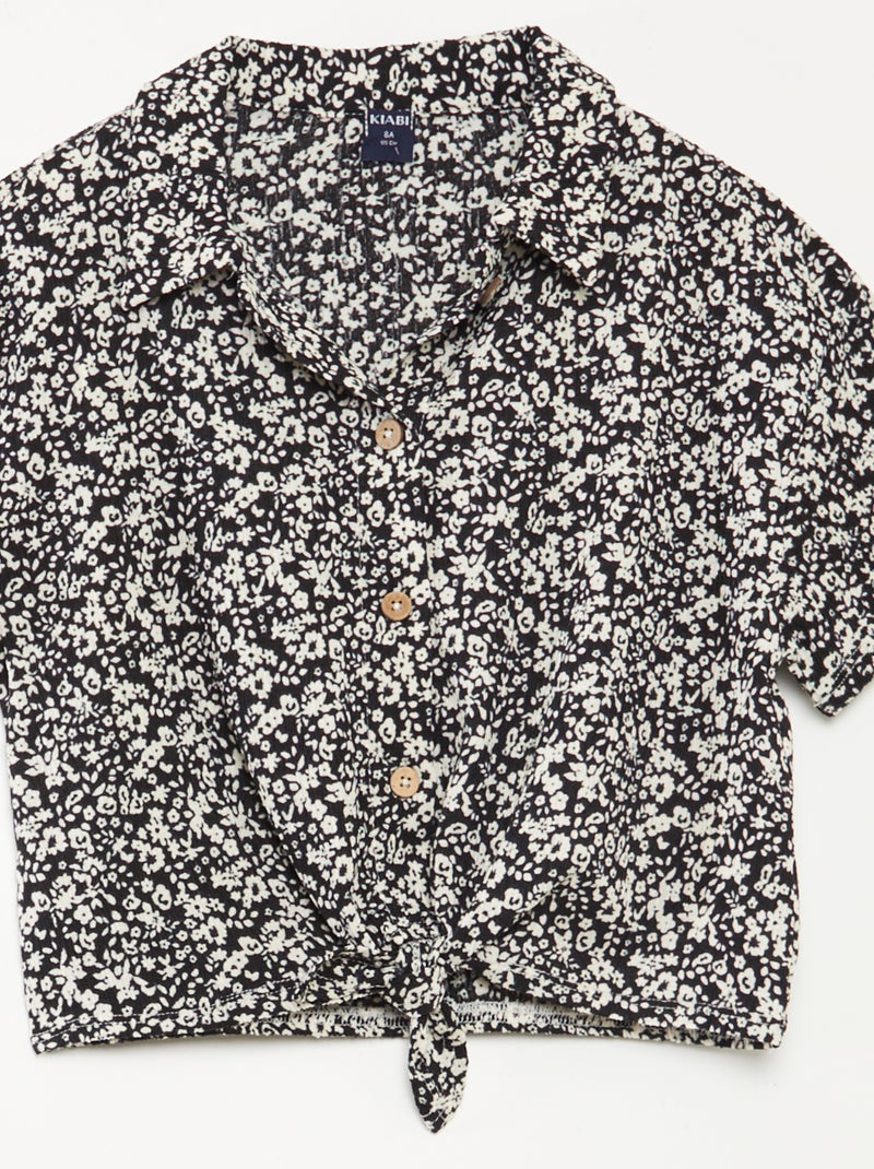 Conjunto de camiseta + pantalón vaporoso con estampado de flores - 2 piezas NEGRO - Kiabi