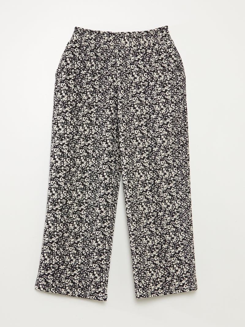 Conjunto de camiseta + pantalón vaporoso con estampado de flores - 2 piezas NEGRO - Kiabi