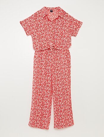 Conjunto de camiseta + pantalón vaporoso con estampado de flores - 2 piezas