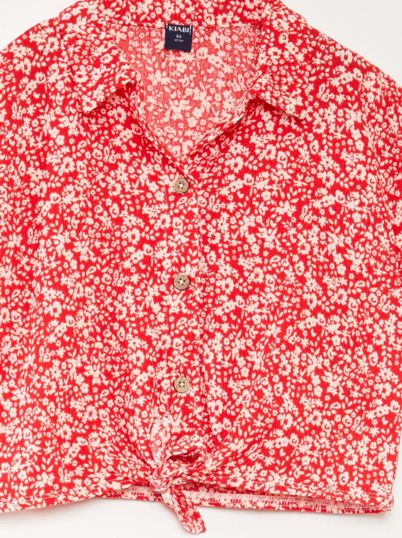 Conjunto de camiseta + pantalón vaporoso con estampado de flores - 2 piezas ROJO - Kiabi