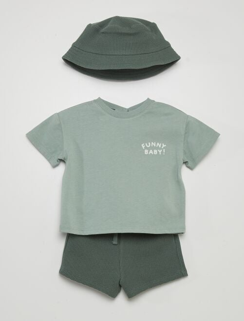 Conjunto de camiseta + short + bucket - 3 piezas - Kiabi