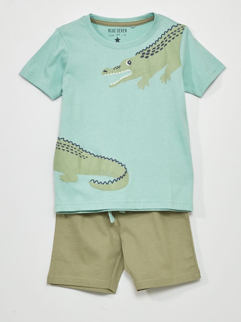 Conjunto de camiseta + short 'cocodrilo' caqui - Kiabi