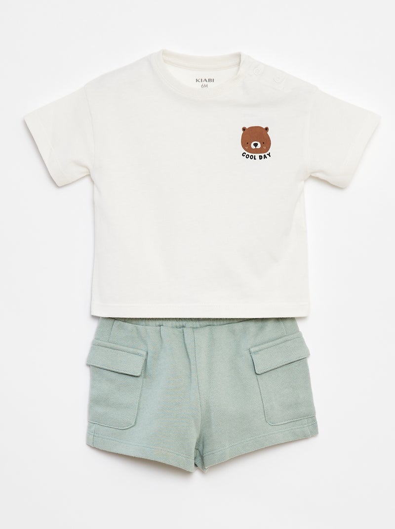 Conjunto de camiseta + short con bolsillos - 2 piezas Blanco - Kiabi