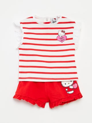 Conjunto de camiseta + short con volantes 'Hello Kitty' - 2 piezas