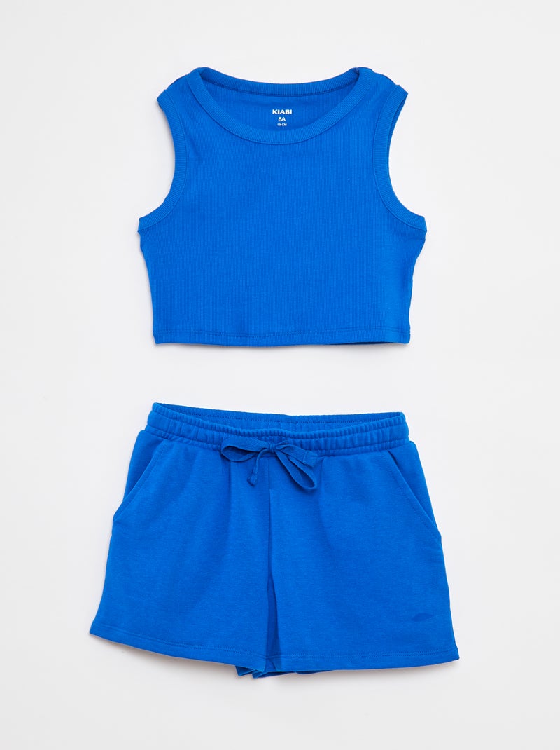 Conjunto de camiseta sin mangas + pantalón corto liso  - 2 piezas Azul - Kiabi