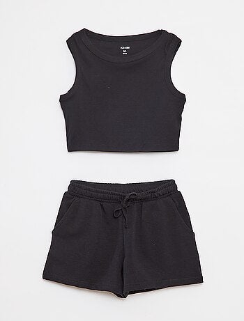 Conjunto de camiseta sin mangas + pantalón corto liso - 2 piezas