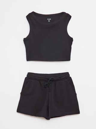 Conjunto de camiseta sin mangas + pantalón corto liso  - 2 piezas