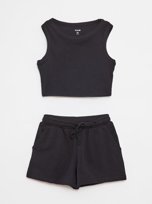 Conjunto de camiseta sin mangas + pantalón corto liso  - 2 piezas - Kiabi