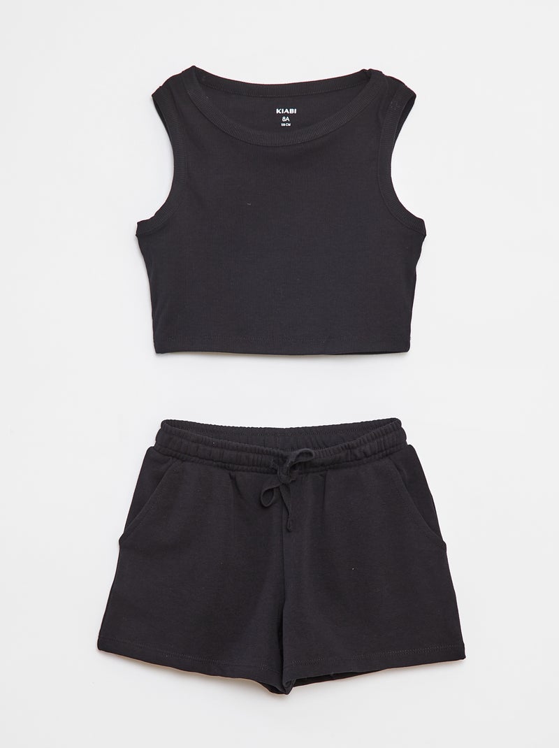 Conjunto de camiseta sin mangas + pantalón corto liso  - 2 piezas negro - Kiabi