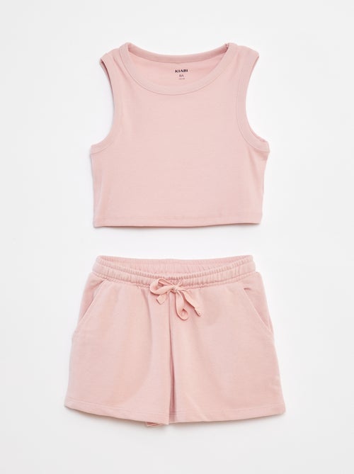 Conjunto de camiseta sin mangas + pantalón corto liso  - 2 piezas - Kiabi