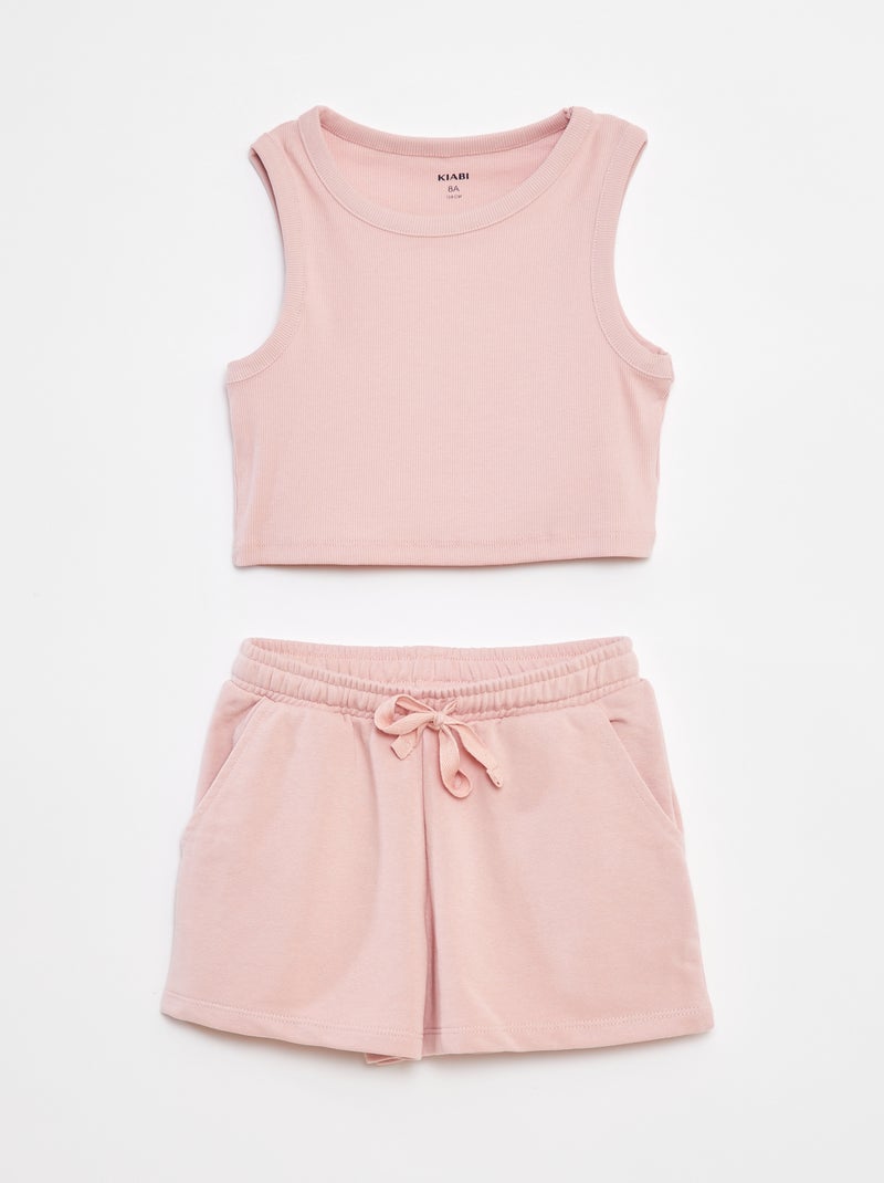 Conjunto de camiseta sin mangas + pantalón corto liso  - 2 piezas Rosa - Kiabi
