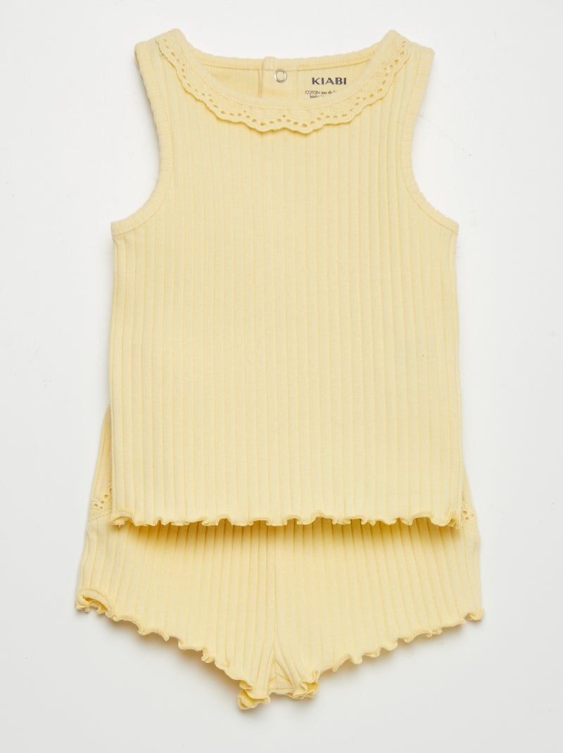 Conjunto de camiseta sin mangas + short de canalé 2 piezas AMARILLO - Kiabi