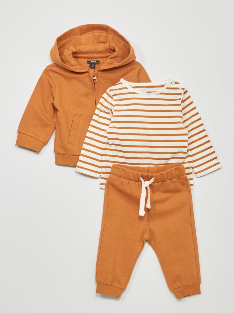 Conjunto de camiseta + sudadera + jogging - 2 piezas MARRON - Kiabi
