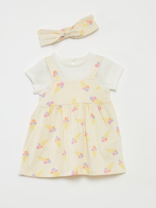 Conjunto de camiseta + vestido + cinta - 3 piezas