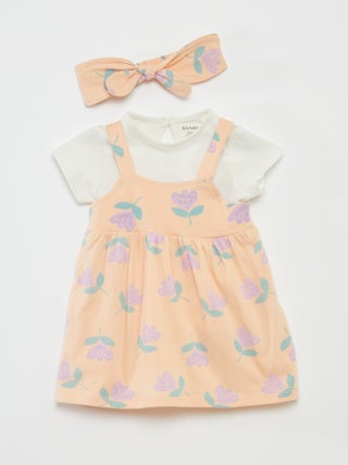 Conjunto de camiseta + vestido + cinta - 3 piezas