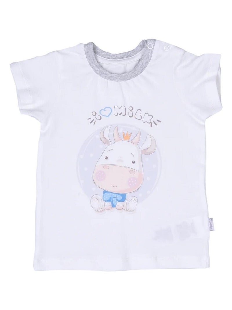 Conjunto de camiseta y pantalón corto de bebé en algodón orgánico con estampado de vaca | Kitikate Crudo - Kiabi