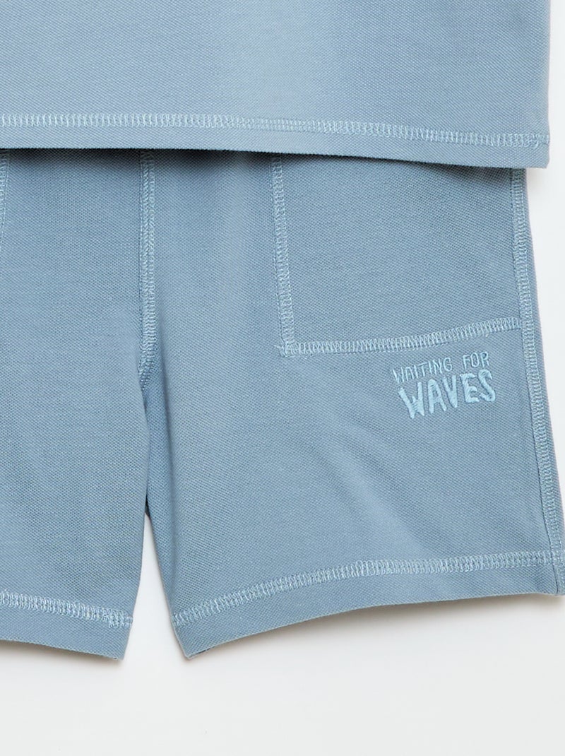 Conjunto de camiseta y pantalón corto de piqué de algodón Azul - Kiabi