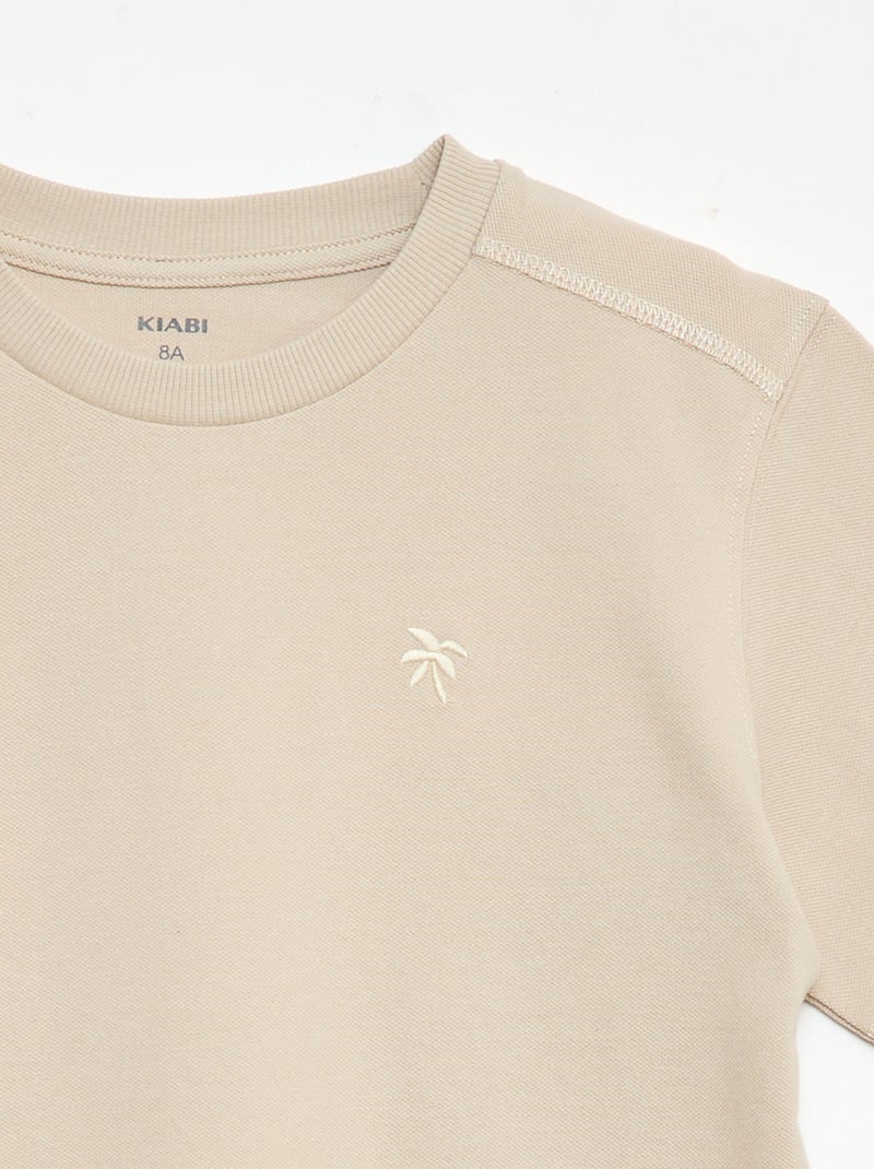 Conjunto de camiseta y pantalón corto de piqué de algodón Beige - Kiabi