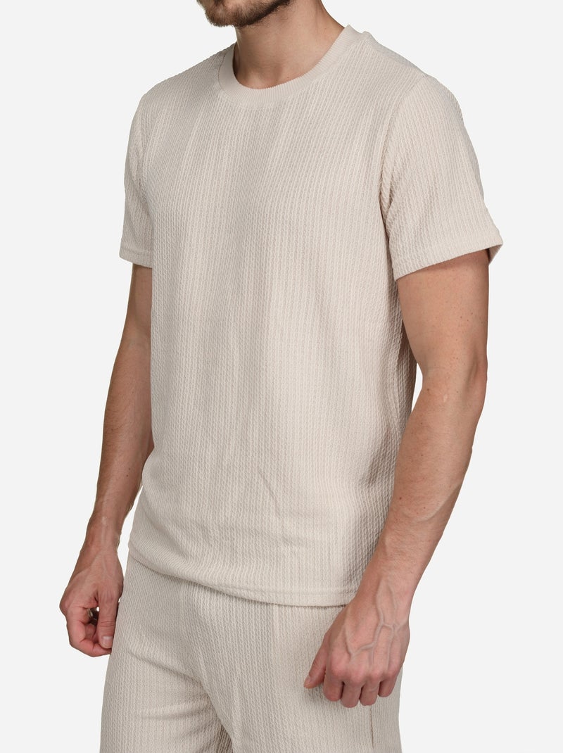 Conjunto de camiseta y pantalones cortos lisos y estampados - Frilivin Crema - Kiabi