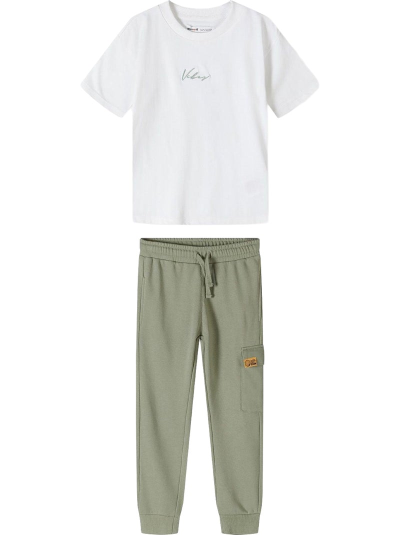 Conjunto de camiseta y pantalones de jogging de manga corta niños - minoti Verde botella - Kiabi