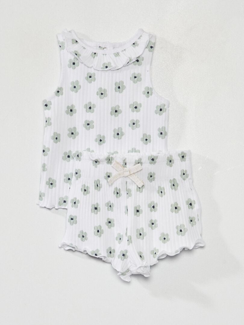 Conjunto de canalé camiseta sin mangas + short BLANCO - Kiabi