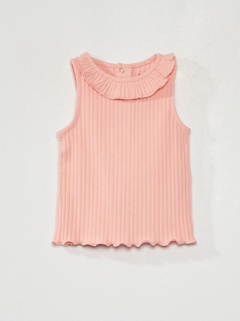 Conjunto de canalé camiseta sin mangas + short burdeos claro - Kiabi