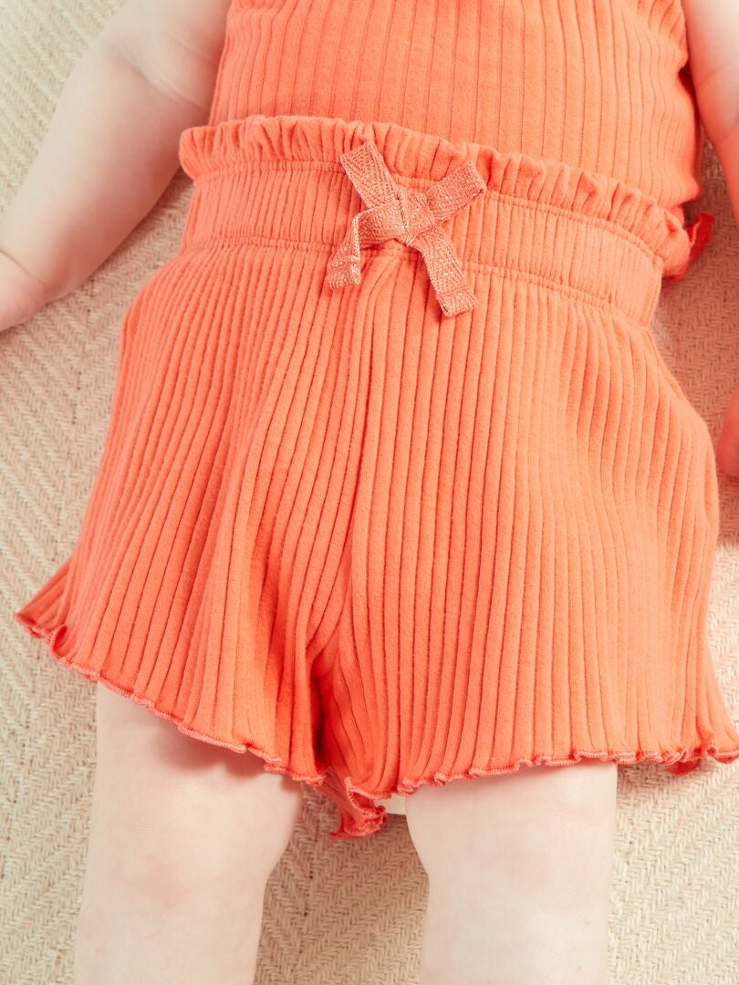 Conjunto de canalé camiseta sin mangas + short rojo coral - Kiabi