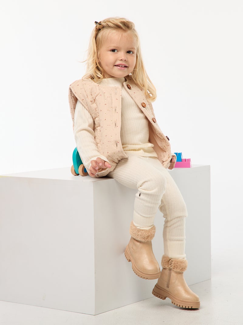 Conjunto de canalé con chaleco sin mangas - 3 piezas Beige - Kiabi