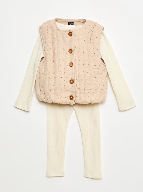 Conjunto de canalé con chaleco sin mangas - 3 piezas - Kiabi