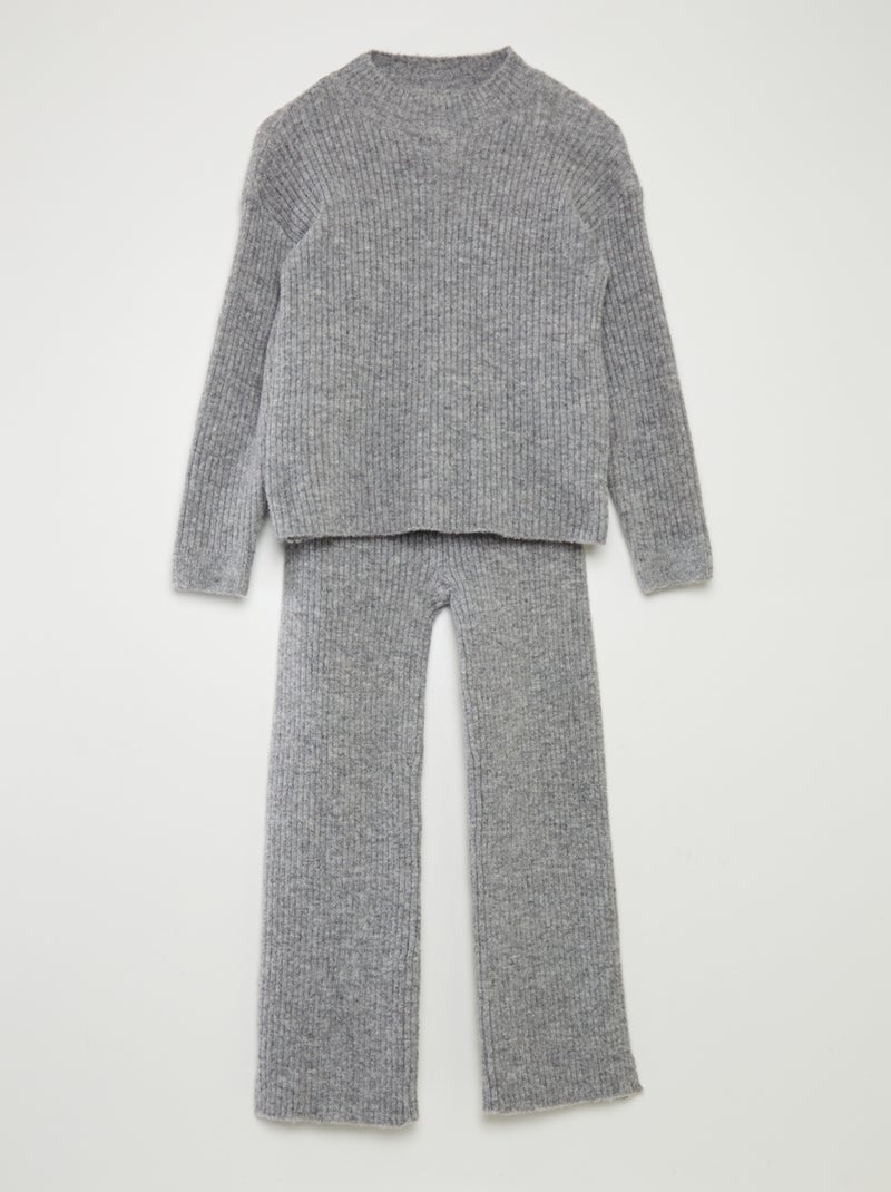 Conjunto de canalé de camiseta + pantalón  - 2 piezas GRIS - Kiabi