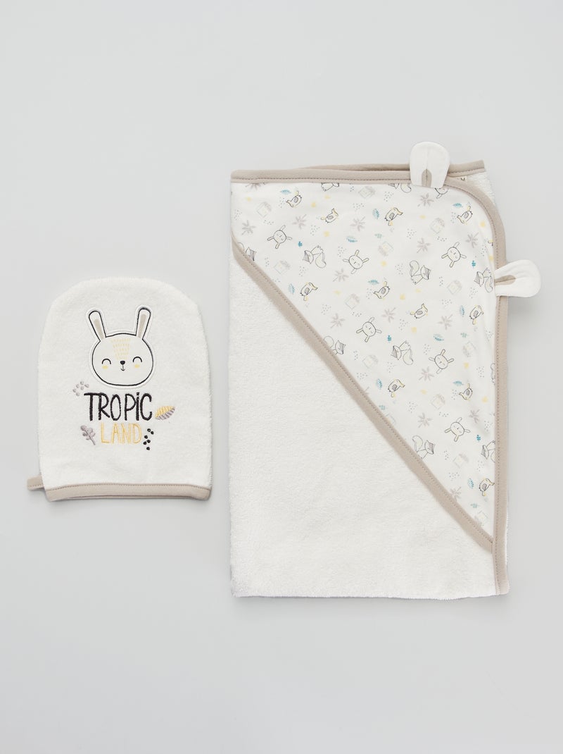 Conjunto de capa de baño + guante beige - Kiabi