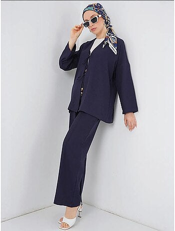 Conjunto de cárdigan con cuello de pico y pantalón de pierna ancha bdart