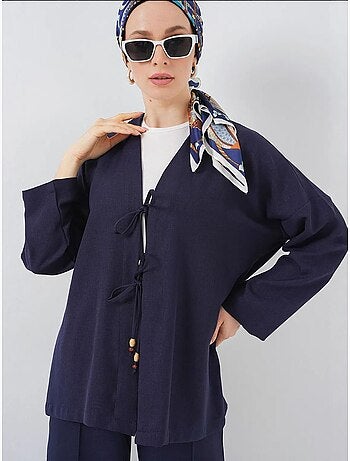 Conjunto de cárdigan con cuello de pico y pantalón de pierna ancha bdart
