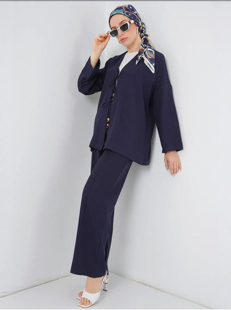 Conjunto de cárdigan con cuello de pico y pantalón de pierna ancha bdart Azul marino - Kiabi