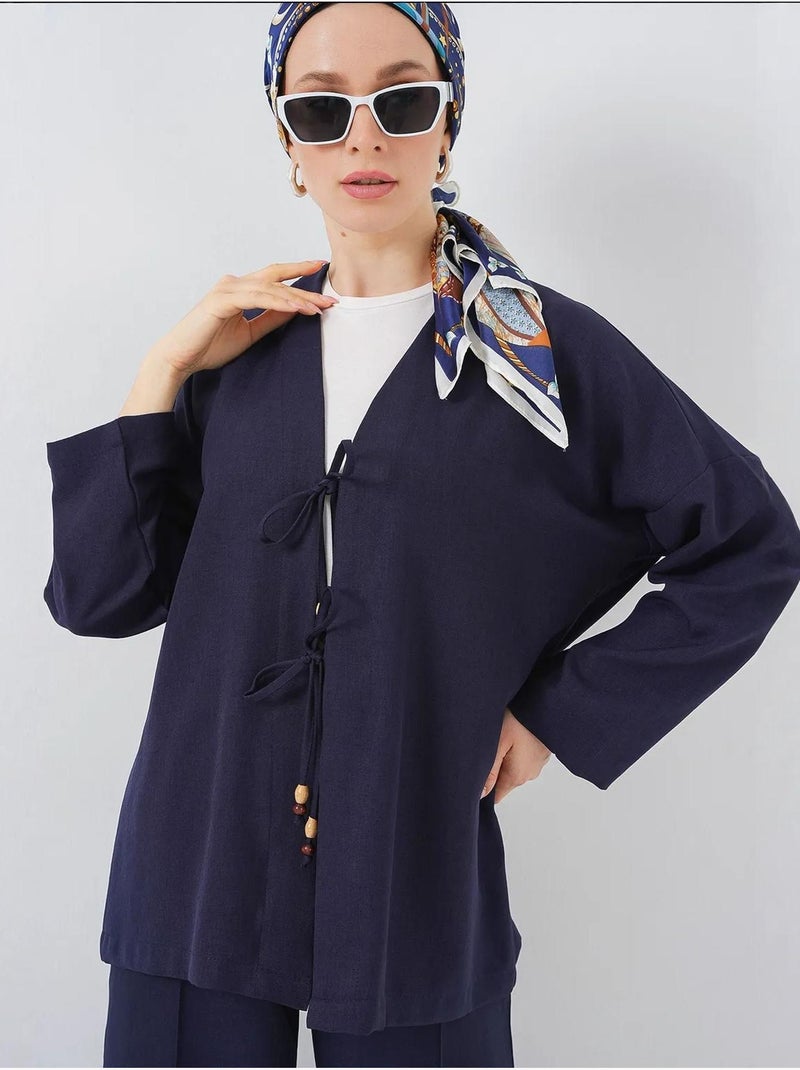 Conjunto de cárdigan con cuello de pico y pantalón de pierna ancha bdart Azul marino - Kiabi