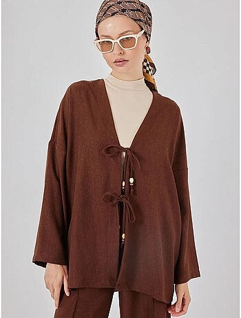 Conjunto de cárdigan con cuello de pico y pantalón de pierna ancha bdart