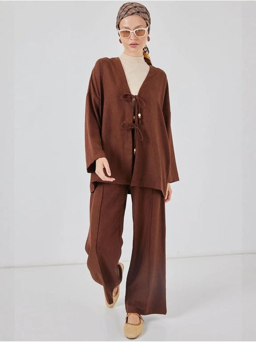 Conjunto de cárdigan con cuello de pico y pantalón de pierna ancha bdart - Kiabi