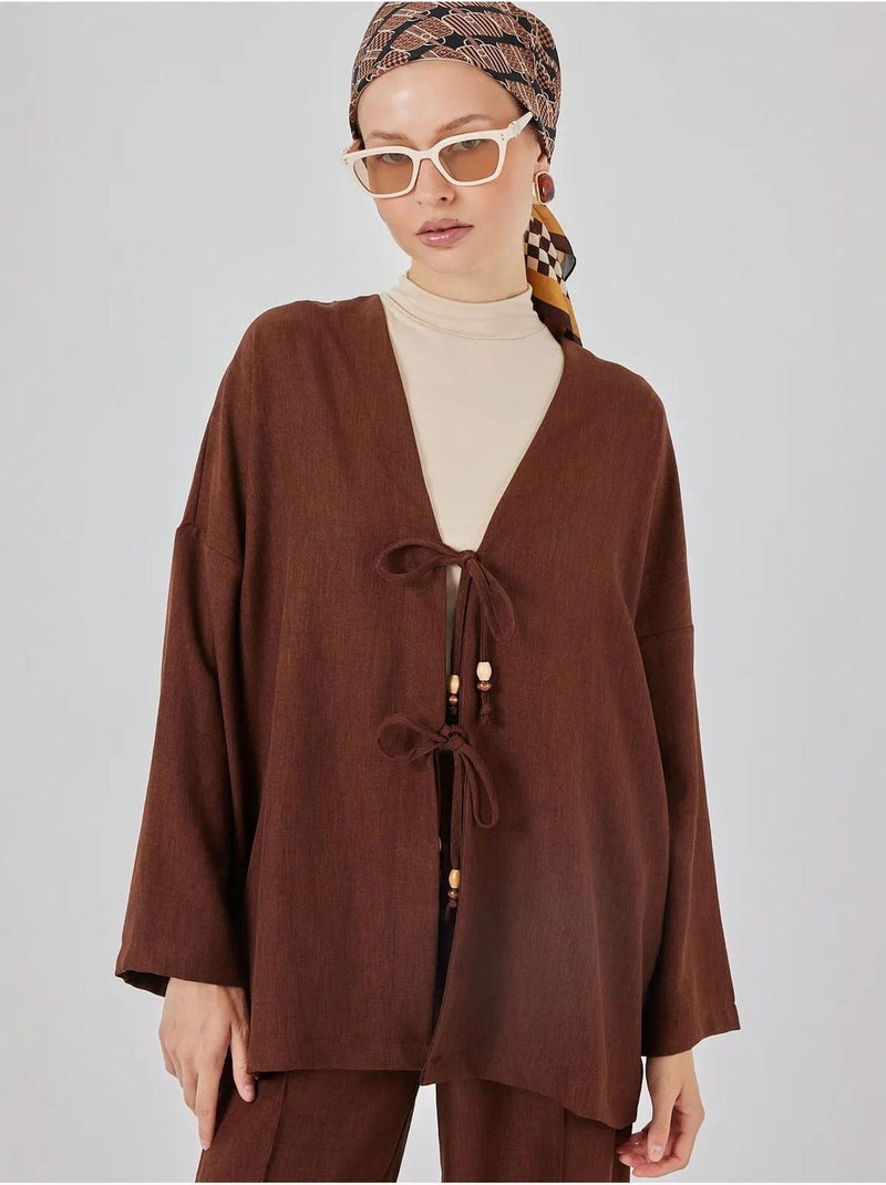 Conjunto de cárdigan con cuello de pico y pantalón de pierna ancha bdart Marrón chocolate - Kiabi