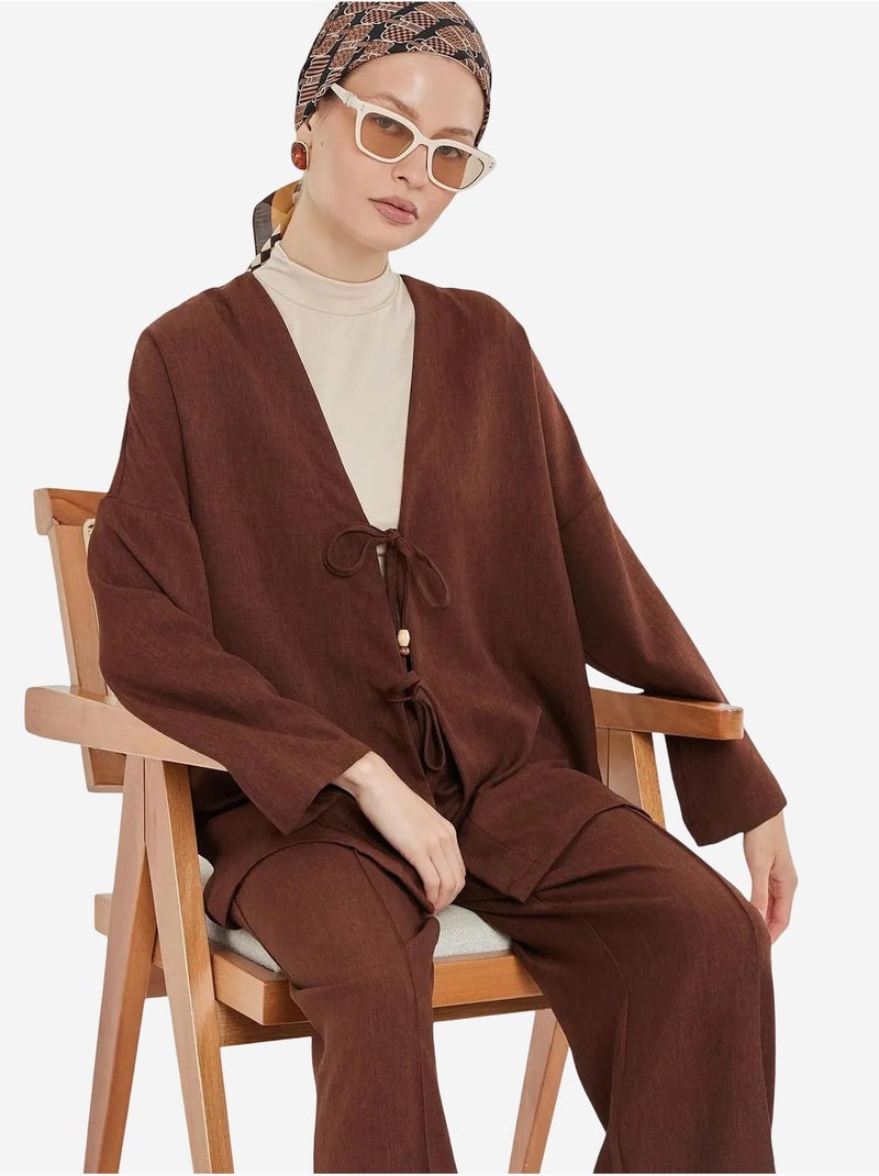 Conjunto de cárdigan con cuello de pico y pantalón de pierna ancha bdart Marrón chocolate - Kiabi