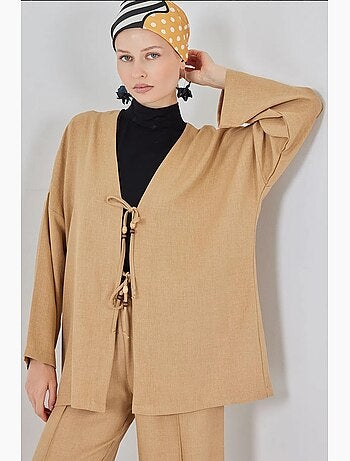 Conjunto de cárdigan con cuello de pico y pantalón de pierna ancha bdart