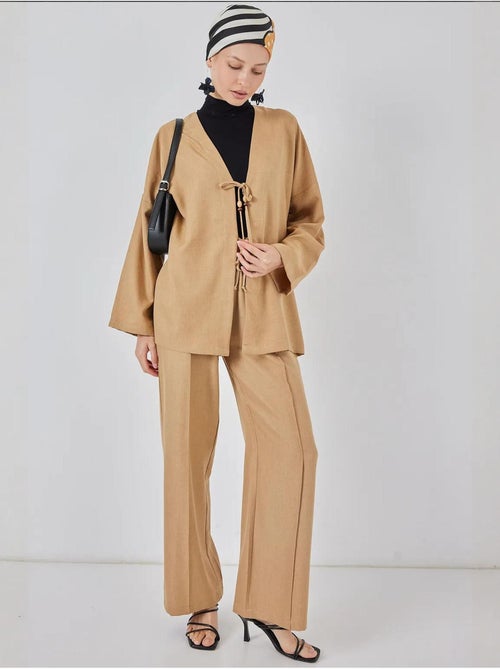 Conjunto de cárdigan con cuello de pico y pantalón de pierna ancha bdart - Kiabi
