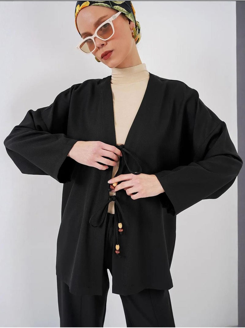 Conjunto de cárdigan con cuello de pico y pantalón de pierna ancha bdart Negro - Kiabi