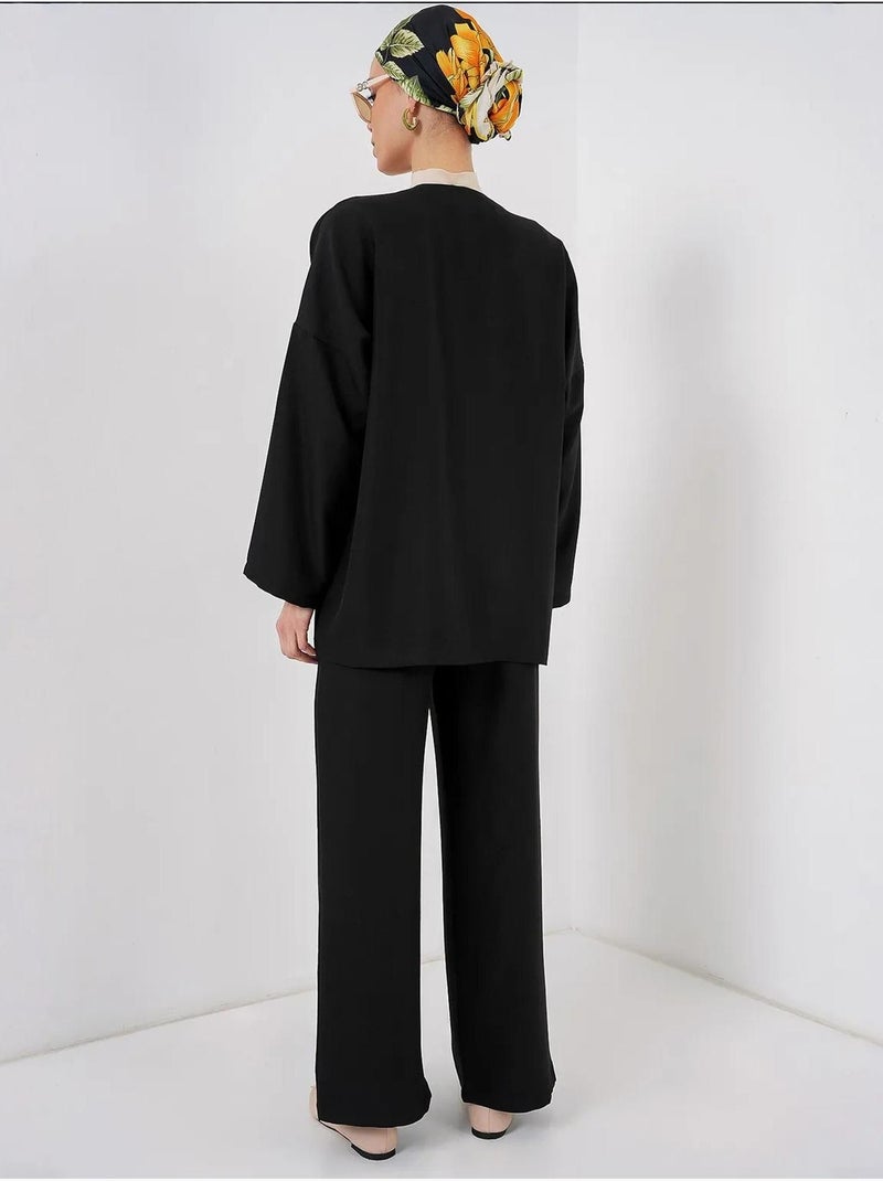 Conjunto de cárdigan con cuello de pico y pantalón de pierna ancha bdart Negro - Kiabi