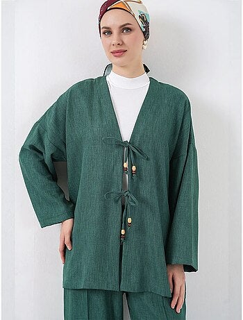 Conjunto de cárdigan con cuello de pico y pantalón de pierna ancha bdart