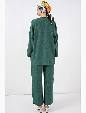 Conjunto de cárdigan con cuello de pico y pantalón de pierna ancha bdart