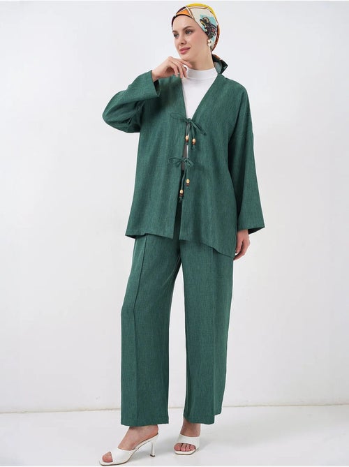 Conjunto de cárdigan con cuello de pico y pantalón de pierna ancha bdart - Kiabi Conjunto de cárdigan con cuello de pico y pantalón de pierna ancha bdart - Kiabi