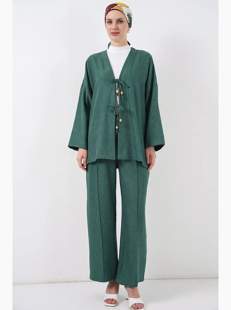 Conjunto de cárdigan con cuello de pico y pantalón de pierna ancha bdart Verde oscuro - Kiabi