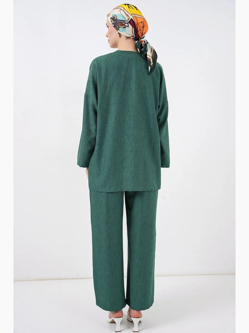 Conjunto de cárdigan con cuello de pico y pantalón de pierna ancha bdart Verde oscuro - Kiabi